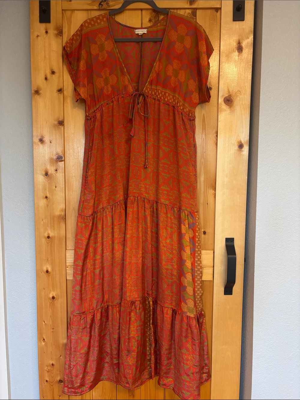 Blonde Vagabond Boho Maxi Dress Silk Blend Small Medium Graphic Pockets S M